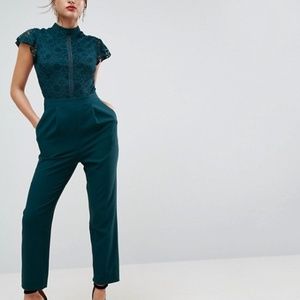 ASOS Lace Top Jumpsuit - Teal / US 4